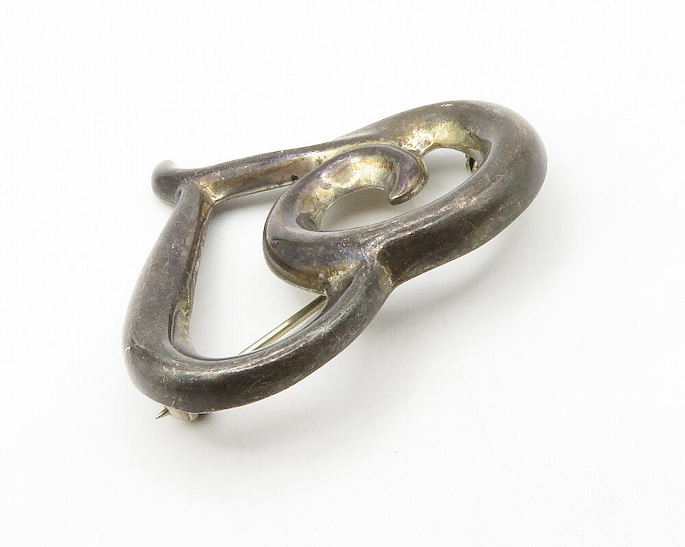 925 Sterling Silver  Vintage Dark Tone Swirl Love Heart Brooch Pin  BP5232