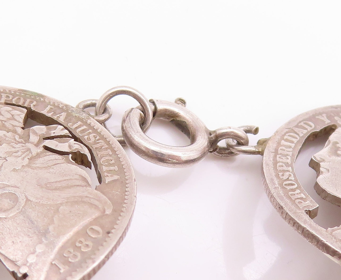 925 Sterling Silver Vintage Bracelet Antique Royal Peruana Coins   BT11264