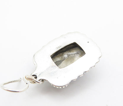 925 Sterling Silver  Vintage Cabochon Cut Grey Agate Dangle Earrings  EG3224
