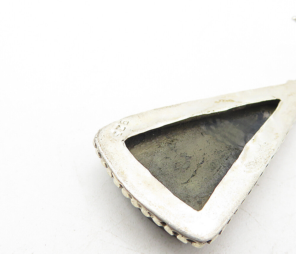 925 Sterling Silver  Vintage Black Jasper Triangle Dangle Earrings  EG3910