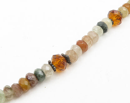 925 Silver   Vintage Jasper Quartz & Citrine Beaded Chain Necklace  NE3222