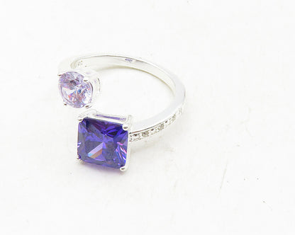925 Sterling Silver  Purple Cubic Zirconia Bypass Band Ring Sz 8.5  RG9959