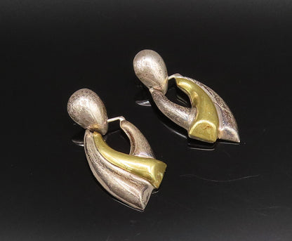 MEXICO 925 Silver  Vintage Two Tone Modernist Bypass Dangle Earrings  EG12201