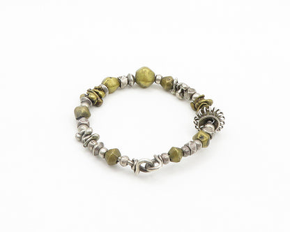 925 Sterling Silver  Vintage Two Tone Beaded Pattern Bangle Bracelet  BT7866