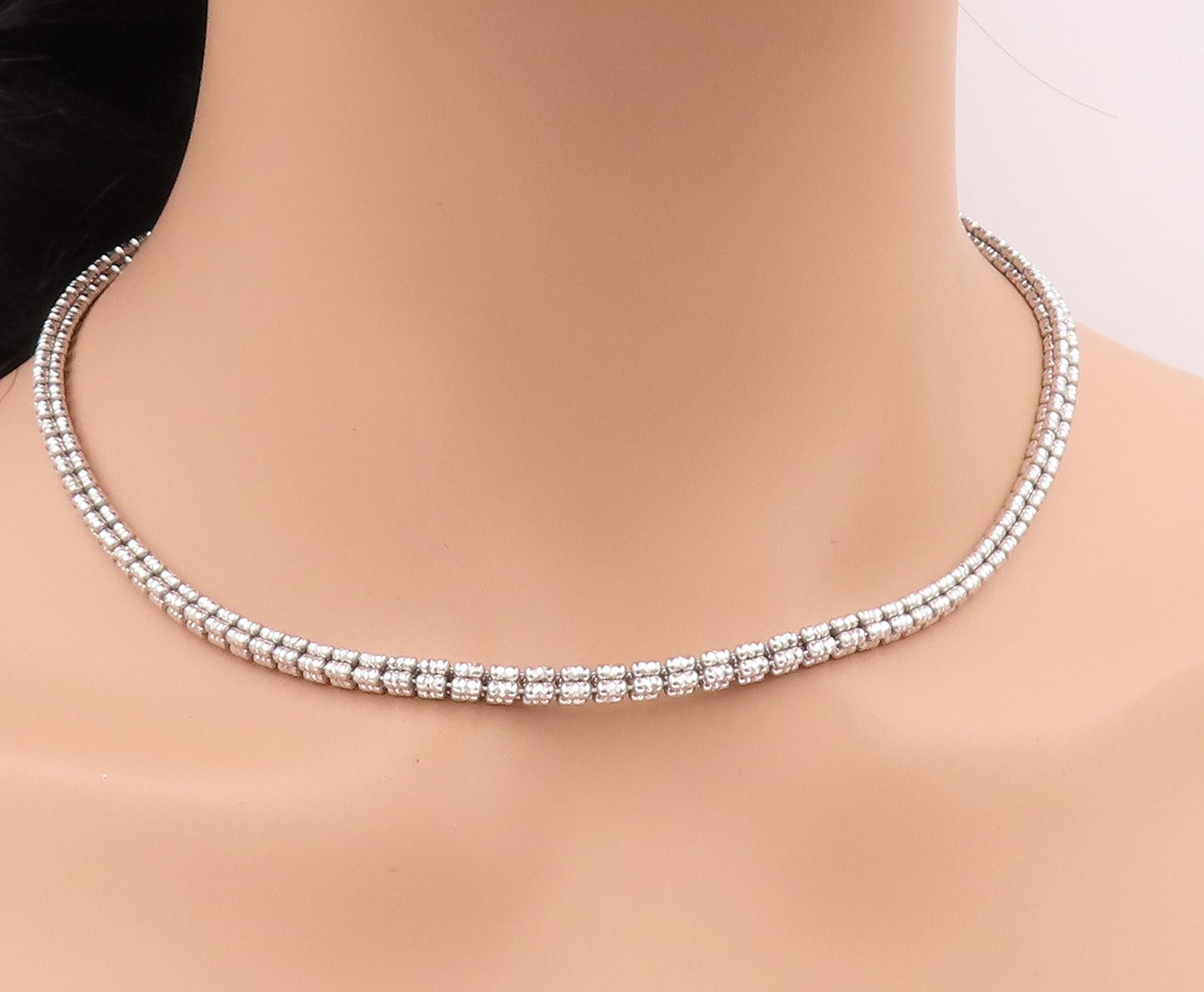 925 Sterling Silver Vintage Necklace Designer Bead Cluster Chain  NE4574