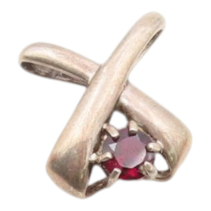 925 Sterling Silver  Vintage Prong Set Garnet Crossed Slide Pendant  PT17629