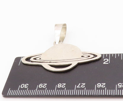 925 Sterling Silver Vintage Pendant Solid Cutout Planet Saturn With Ring PT24329