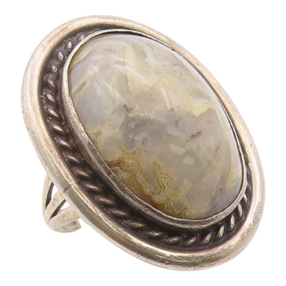925 Sterling Silver Vintage Ring NAVAJO Jasper Twisted Rope Band Sz 6.5 RG36345