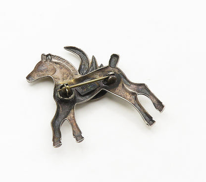 LANG 925 Sterling Silver  Vintage Dark Tone Flying Horse Brooch Pin  BP6609