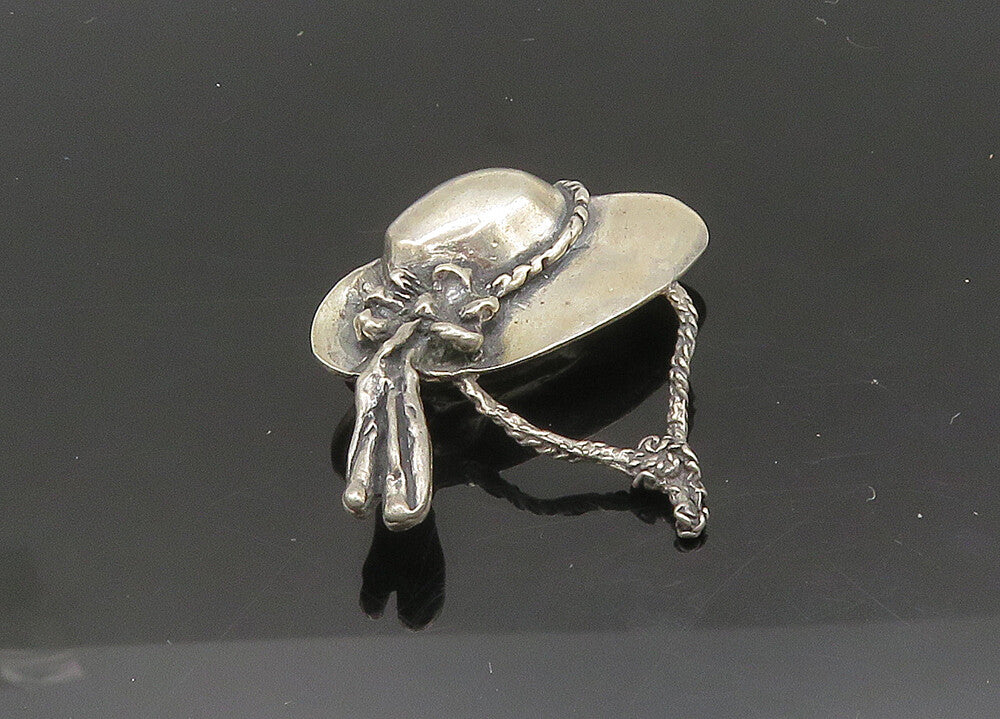 925 Sterling Silver  Vintage Dark Tone Hat With Flower Brooch Pin  BP8177