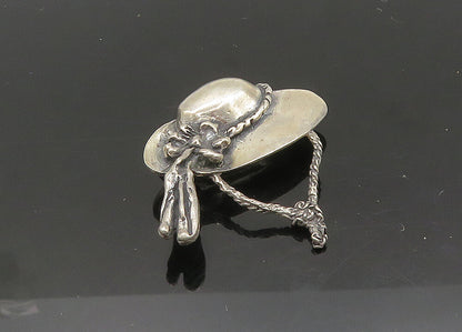 925 Sterling Silver  Vintage Dark Tone Hat With Flower Brooch Pin  BP8177