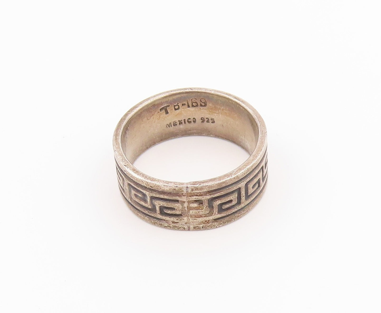 925 Sterling Silver Vintage Ring MEXICO Geometric Pattern Band  Sz 8  RG36413