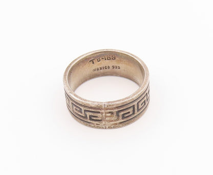 925 Sterling Silver Vintage Ring MEXICO Geometric Pattern Band  Sz 8  RG36413