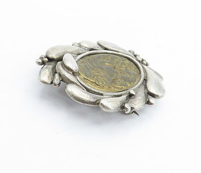 925 Sterling Silver  Vintage Antique Two Tone Woman's Face Brooch Pin  BP2475