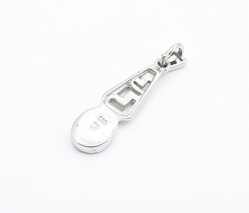 925 Sterling Silver  Inlaid Fire Opal Cutout Detail Shiny Drop Pendant  PT5546