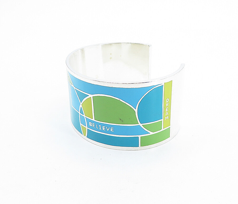 CAROLEE 925 Sterling Silver  Enamel Geometric Pattern Cuff Bracelet  BT2206