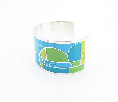 CAROLEE 925 Sterling Silver  Enamel Geometric Pattern Cuff Bracelet  BT2206