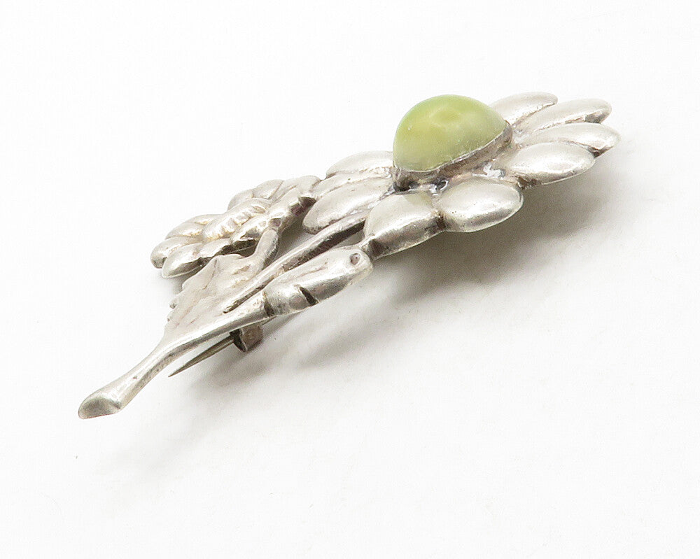 MEXICO 925 Sterling Silver  Vintage Antique Jasper Flowers Brooch Pin  BP5044