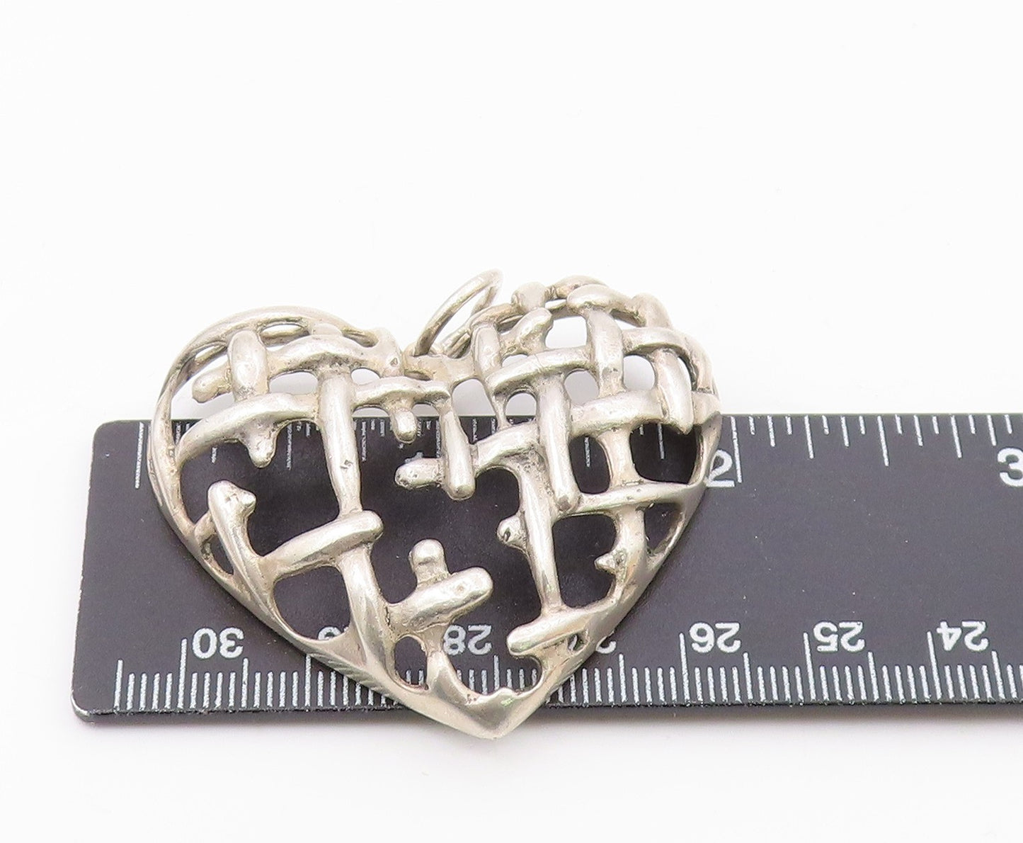 POLAND 925 Sterling Silver  Vintage Modernist Love Heart Pendant  PT14915