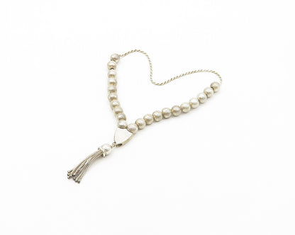 925 Sterling Silver  Vintage Shiny Tassel Ends Etched Prayer Beads  TR2492