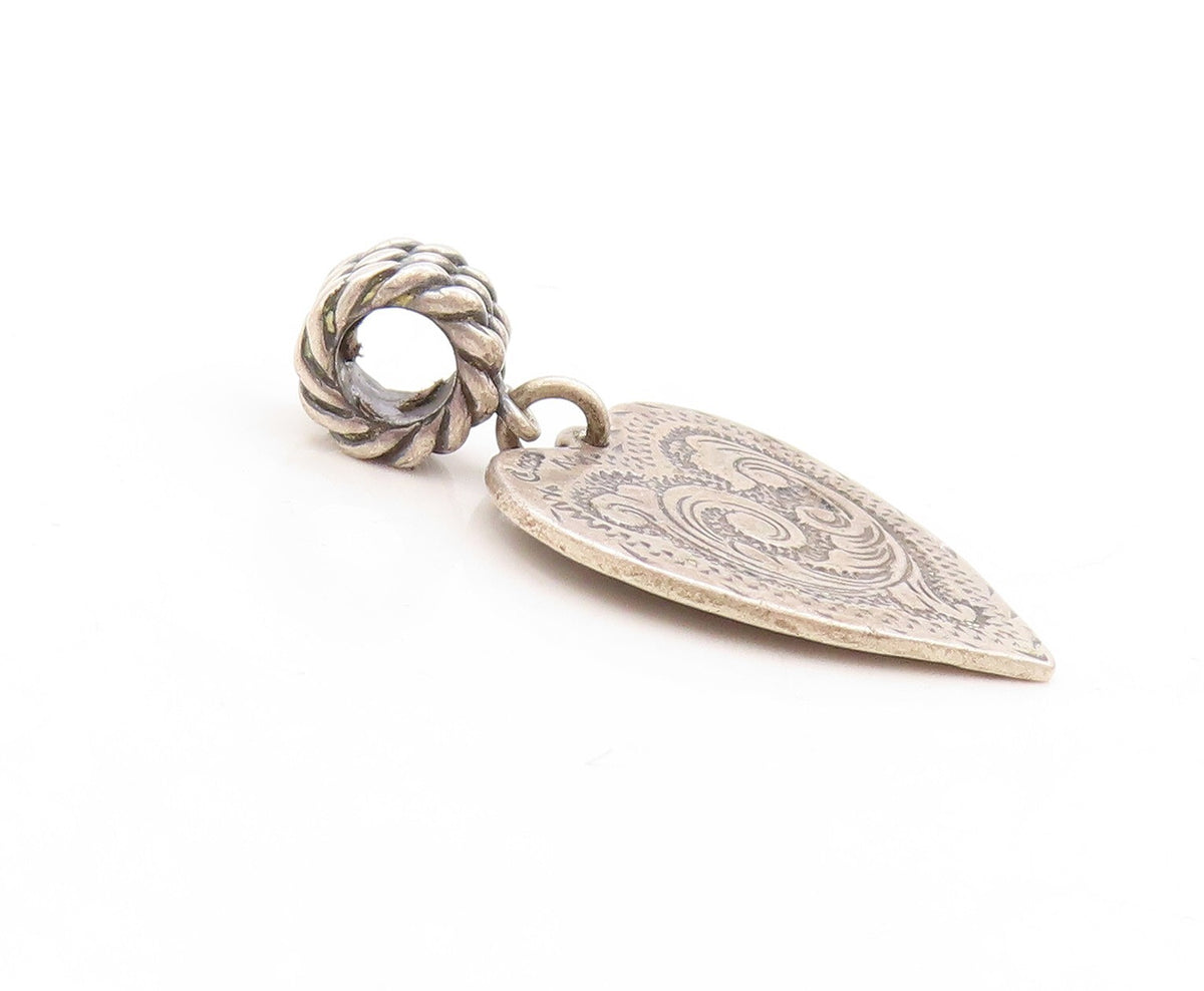 925 Sterling Silver Vintage Pendant CAROLYN POLLACK Swirly Carved Heart  PT23869