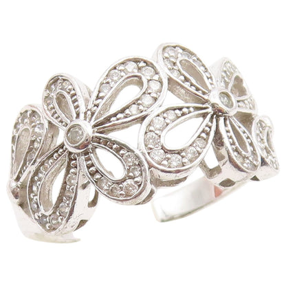 925 Sterling Silver Vintage Ring Elegant CZ Floral Openwork Band  Sz 11  RG36894