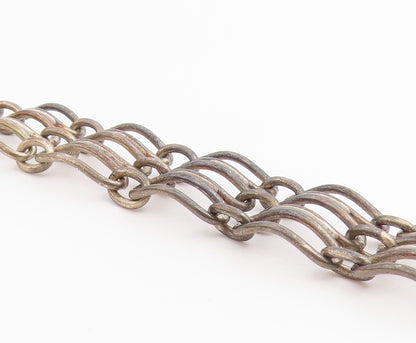 925 Sterling Silver Vintage Bracelet Triple Strand Open Loop Chain  BT12218