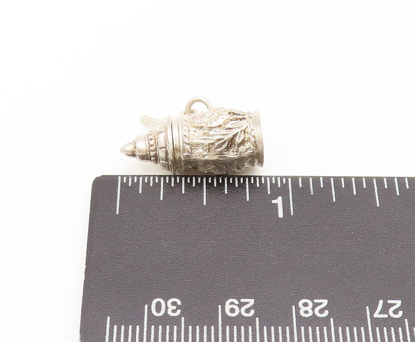 925 Silver  Vintage Floral Carved Water Jug Charm Pendant (OPENS)  PT22330