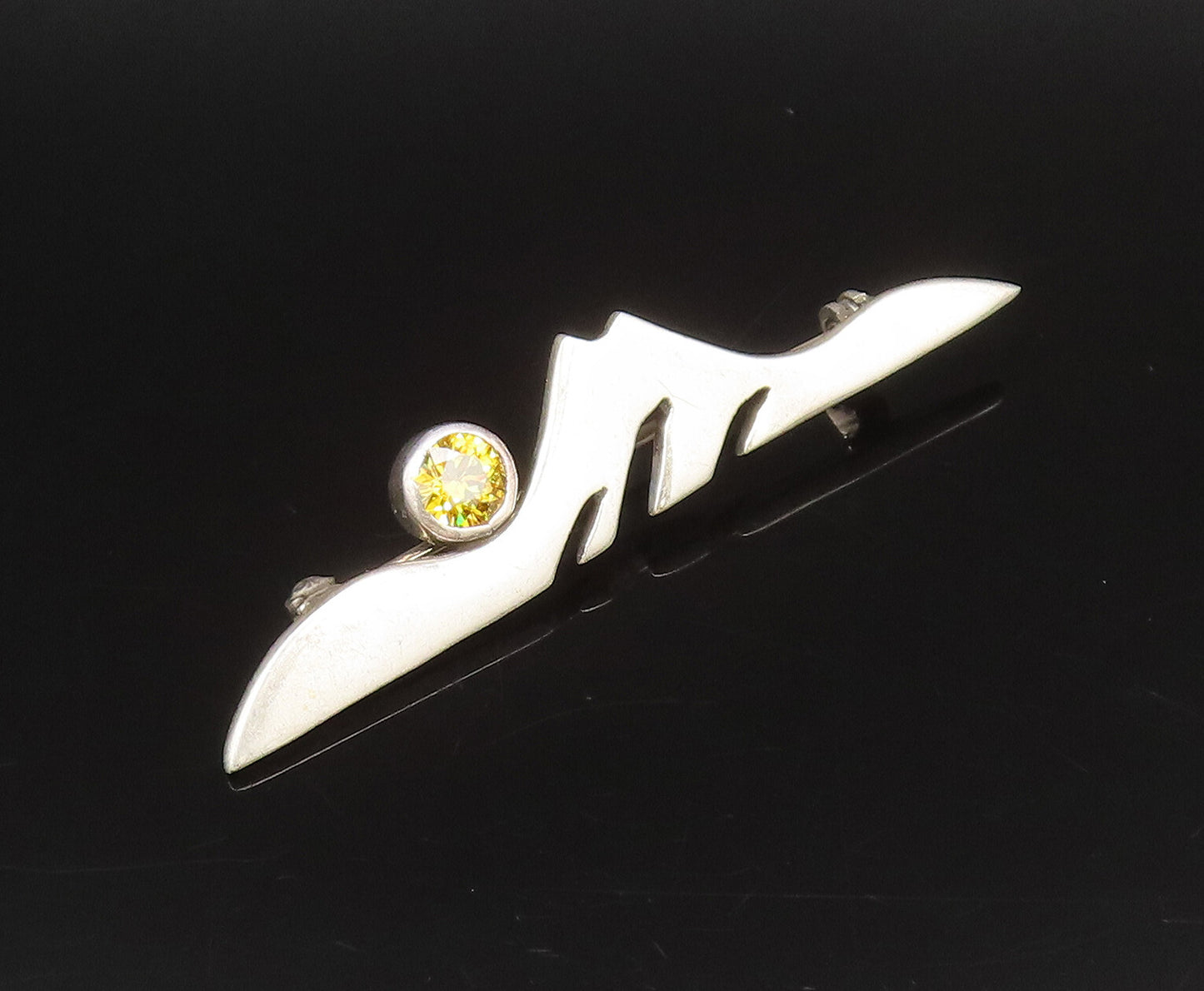DESIGNER 925 Silver  Vintage Modernist Cubic Zirconia Brooch Pin  BP10071