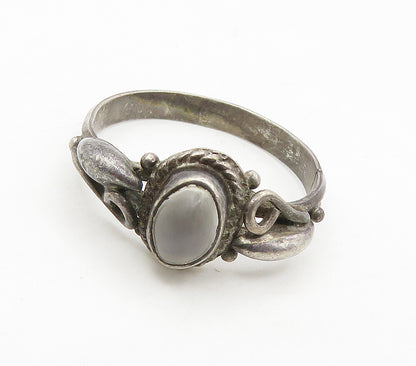 925 Sterling Silver  Vintage Cabochon Cut White Topaz Band Ring Sz 6  RG16985