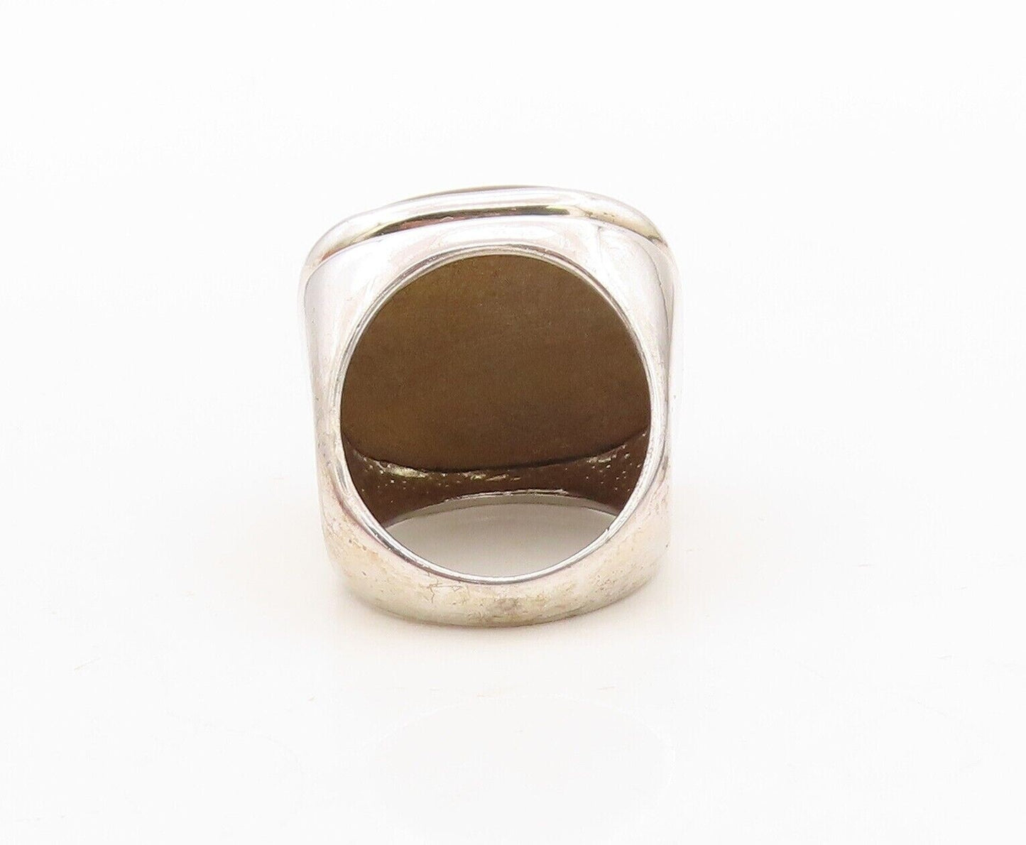 925 Sterling Silver Vintage Ring Modernist Square Tigers Eye  Sz 7.5  RG30332