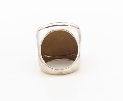 925 Sterling Silver Vintage Ring Modernist Square Tigers Eye  Sz 7.5  RG30332