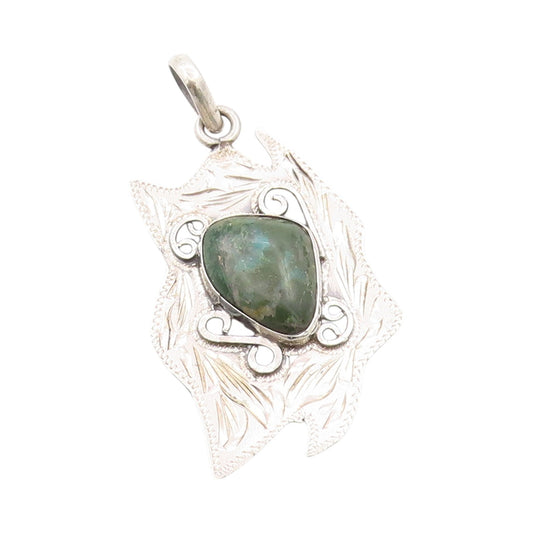 925 Sterling Silver Vintage Pendant Amorphas Turquoise Stamped Design  PT24109