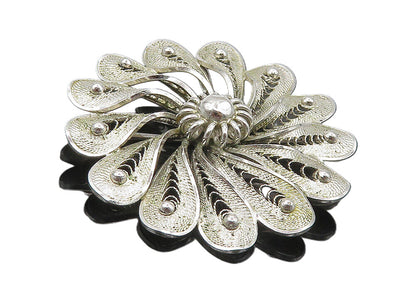 CAMEO 925 Sterling Silver  Vintage Shiny Filigree Flower Brooch Pin  BP3445
