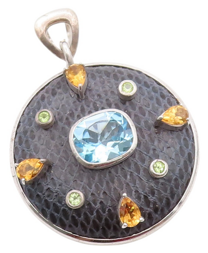 925 Sterling Silver Vintage Pendant CHI BY FALCHI Peridot Citrine Topaz  PT24141