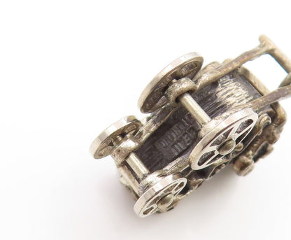925 Sterling Silver Vintage Pendant BEAU 3D Baby Stroller Charm MOVES  PT26269