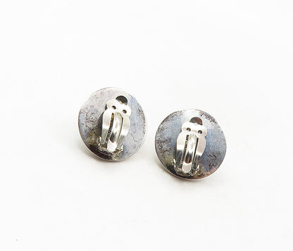 MEXICO 925 Silver  Vintage Black Onyx Shiny Dome Non Pierce Earrings  EG4792