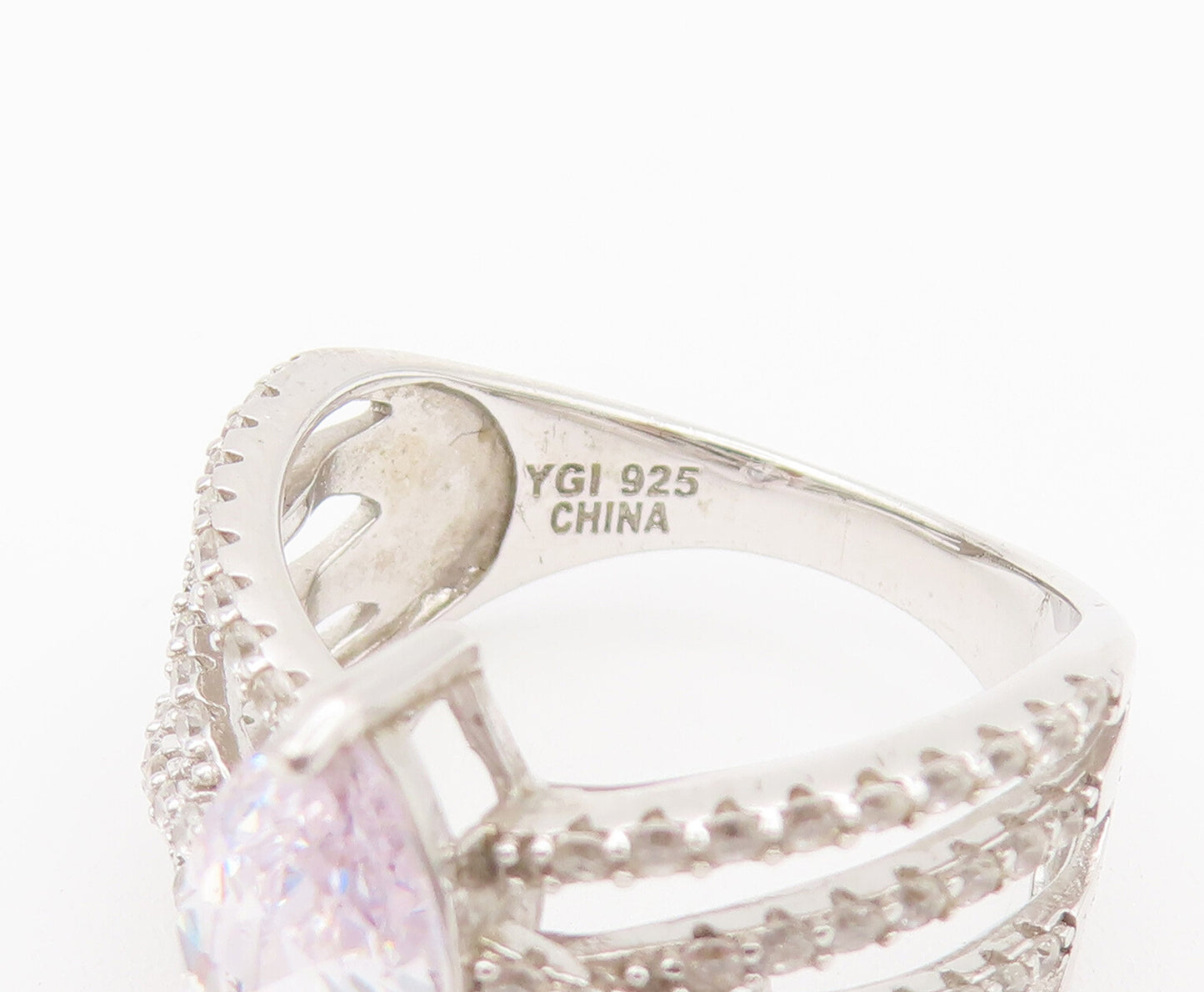 925 Sterling Silver Vintage Ring Marquis Cut Multi Split Band CZ Sz 7.5  RG27915
