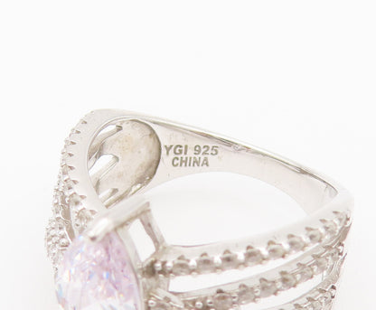 925 Sterling Silver Vintage Ring Marquis Cut Multi Split Band CZ Sz 7.5  RG27915