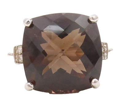 925 Sterling Silver Vintage Ring Minimalist Square Smoky Quartz CZ  Sz 7 RG30464