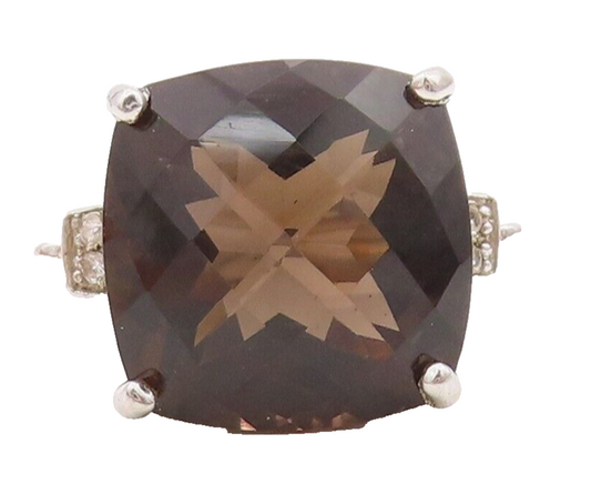 925 Sterling Silver Vintage Ring Minimalist Square Smoky Quartz CZ  Sz 7 RG30464