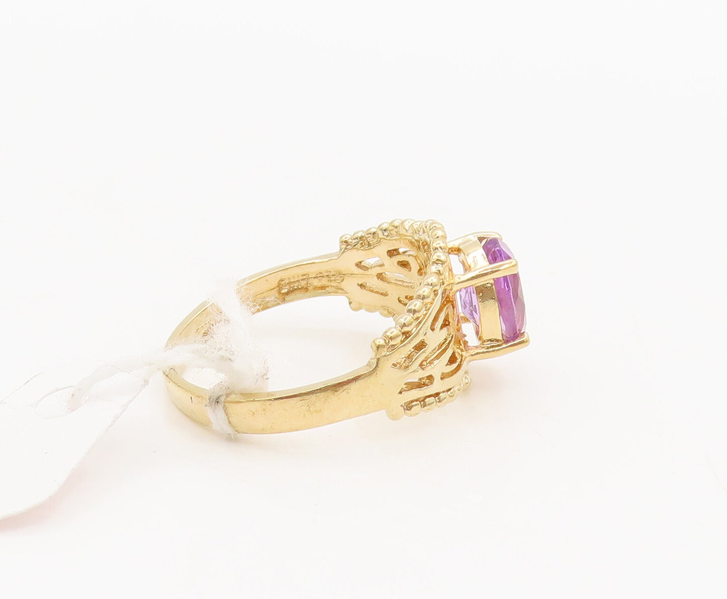 925 Silver  Vintage Gold Plated Cutout Carved Amethyst Ring Sz 10  RG26837