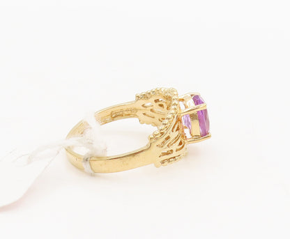 925 Silver  Vintage Gold Plated Cutout Carved Amethyst Ring Sz 10  RG26837