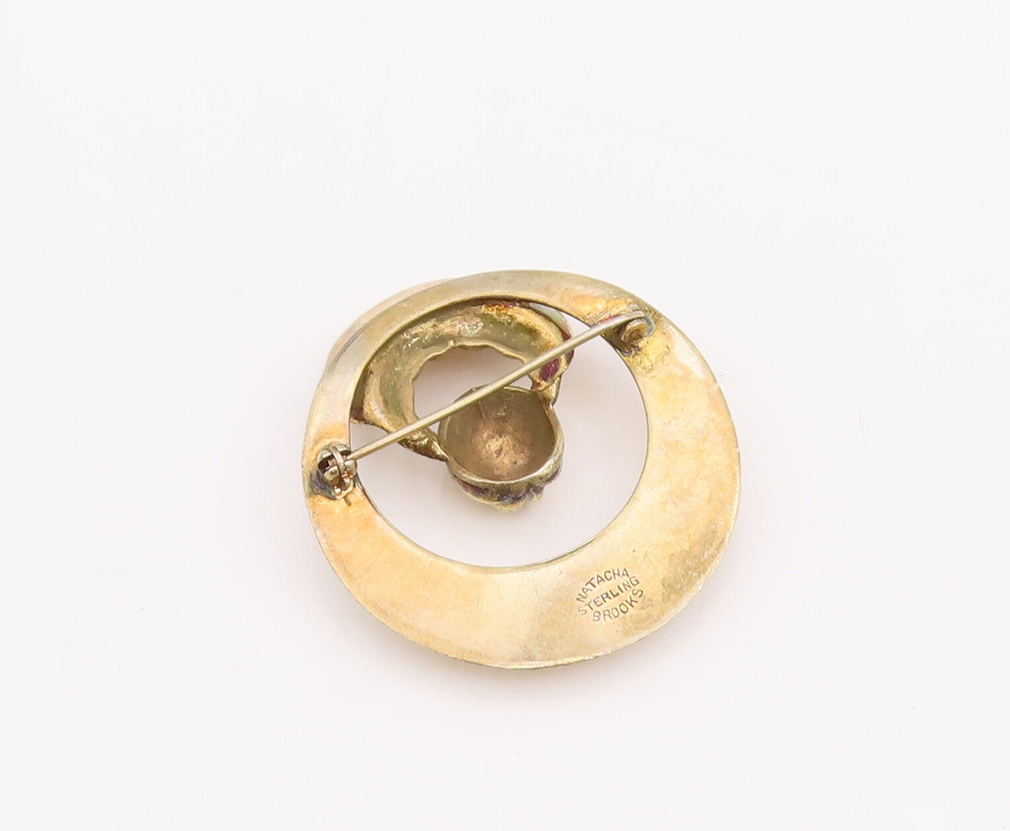 925 Sterling Silver Vintage Brooch Pin NATACHA BROOKS Golden Designer  BP11019