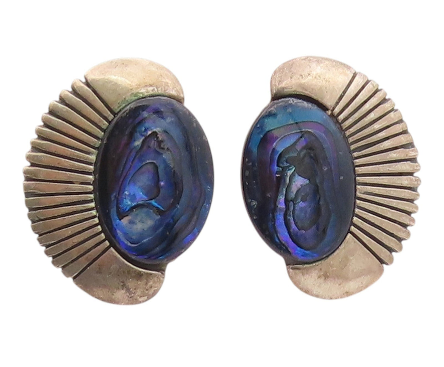 925 Sterling Silver Vintage Earrings ANGELINE MILLER NAVAJO Abalone Fan  EG14373