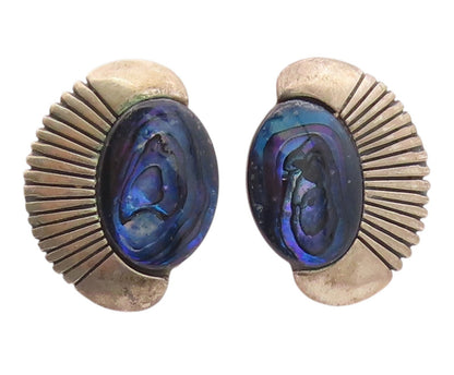 925 Sterling Silver Vintage Earrings ANGELINE MILLER NAVAJO Abalone Fan  EG14373