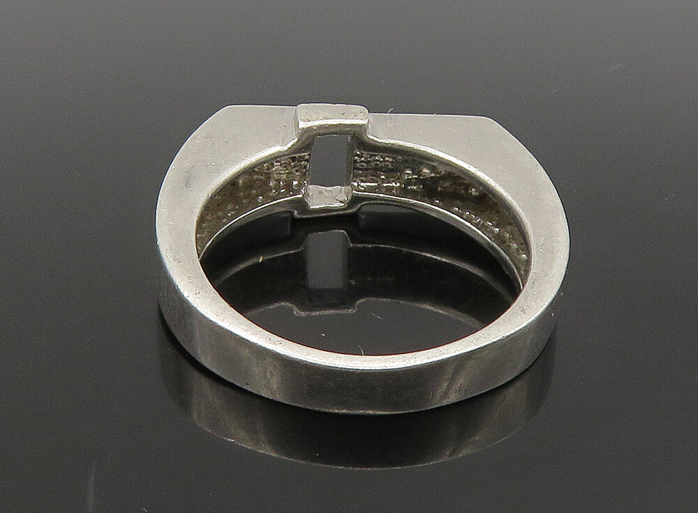 925 Sterling Silver  Vintage Rhinestones Square Band Ring Sz 7.5  RG23623