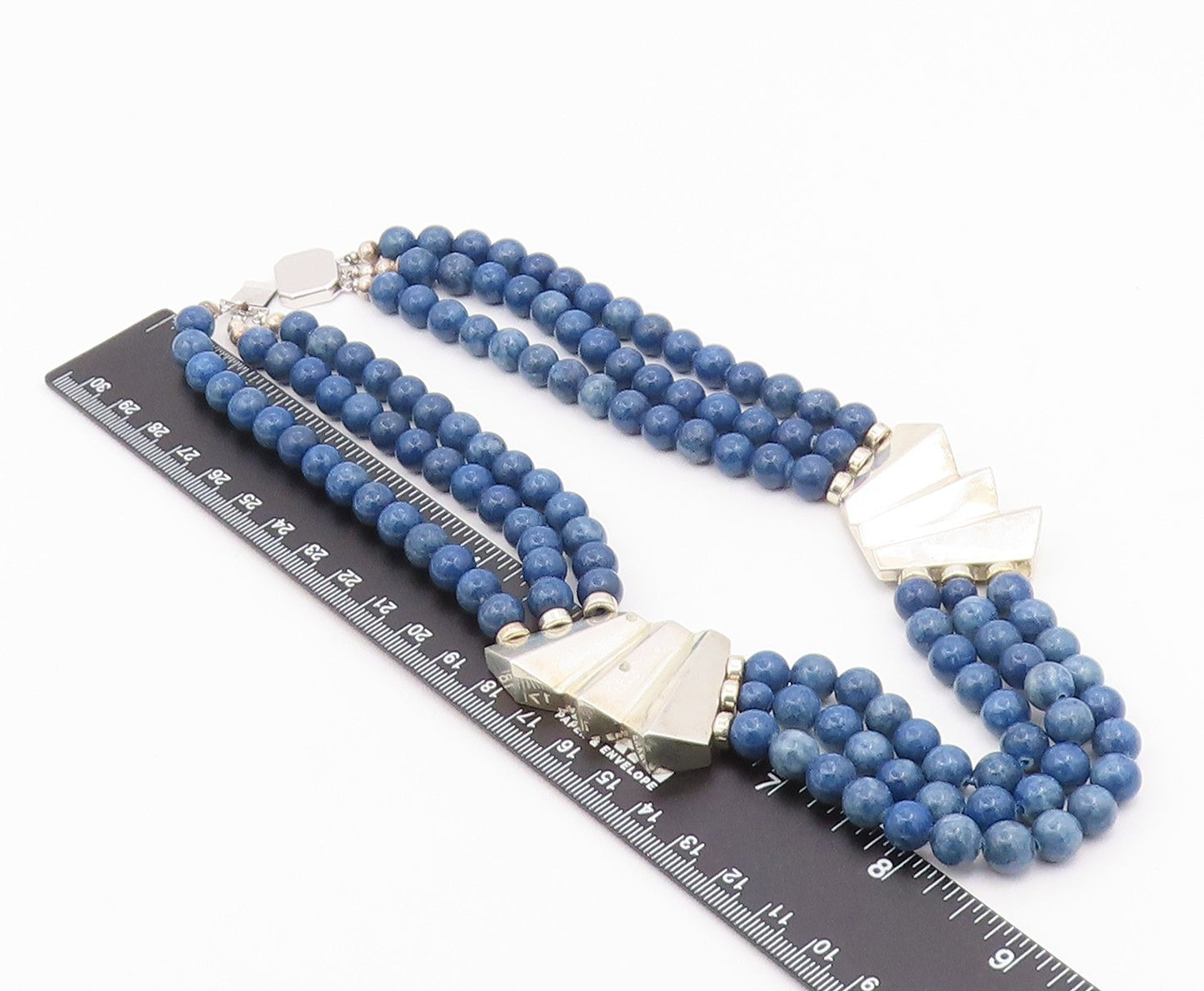 925 Sterling Silver Vintage Gemstone Beads Fluted Abstract Necklace  NE3971