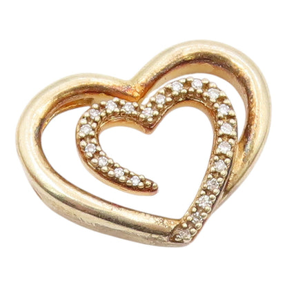 925 Sterling Silver Vintage Genuine Diamonds Double Love Heart Pendant PT20846