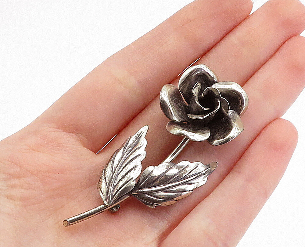 DANECRAFT 925 Sterling Silver  Vintage Sculpted Flower Brooch Pin  BP1197